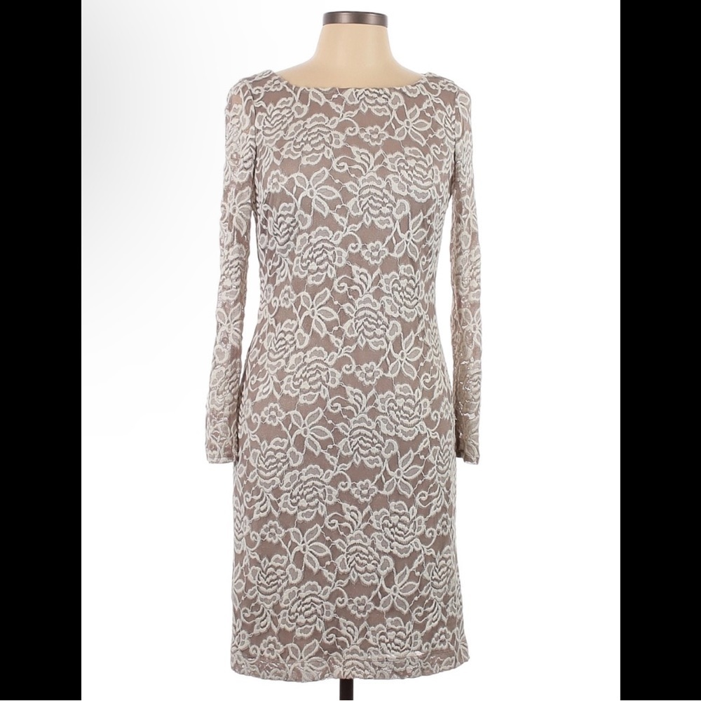 Eliza J Womens Grey Beige Mauve Lace Long Sleeve Cocktail Dress Formal Bodycon 2